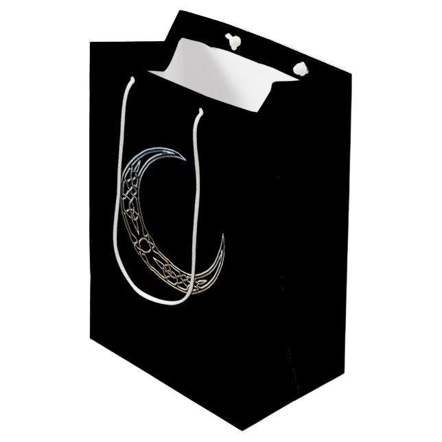 Silver And Black Celtic Crescent Moon Medium Gift Bag (Front Angled)