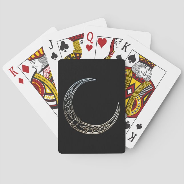 Silver And Black Celtic Crescent Moon Poker Cards (Back)