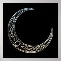 Silver And Black Celtic Crescent Moon