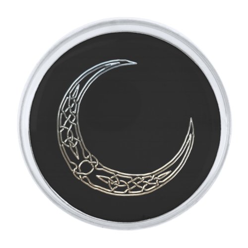 Silver And Black Celtic Crescent Moon Silver Finish Lapel Pin