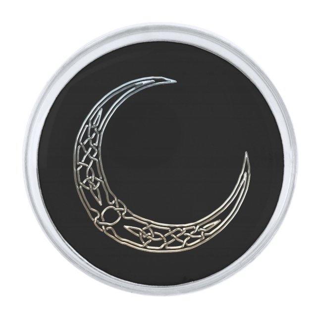 Silver And Black Celtic Crescent Moon Silver Finish Lapel Pin (Front)