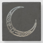 Silver And Black Celtic Crescent Moon Stone Coaster (Front)