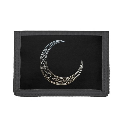 Silver And Black Celtic Crescent Moon Trifold Wallet