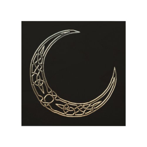 Silver And Black Celtic Crescent Moon Wood Wall Decor