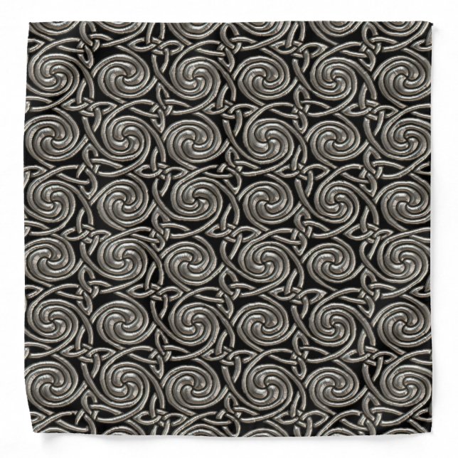 Silver And Black Celtic Spiral Knots Pattern Bandana (Front)