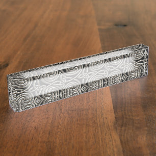 Silver And Black Celtic Spiral Knots Pattern Desk Name Plate