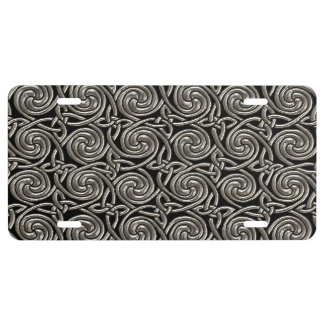 Silver And Black Celtic Spiral Knots Pattern License Plate (Front)
