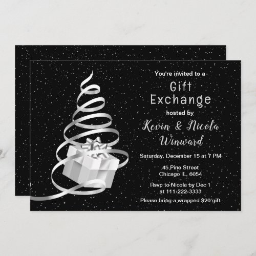 Silver and Black Christmas Gift Exchange Invitation