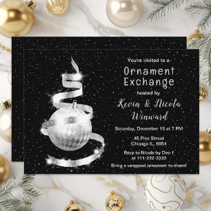 Silver and Black Christmas Ornament Exchange Invitation