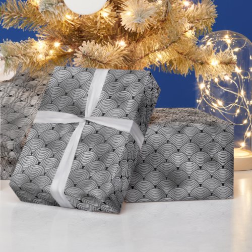 Silver and Black Circles Art Deco Pattern Wrapping Paper