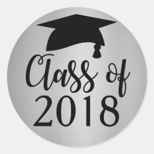 Silver and Black Class of 2018 Graduation Favor Classic Round Sticker