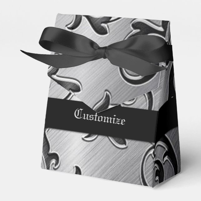 Silver and Black Curls Pattern Favor Box (Front Side)