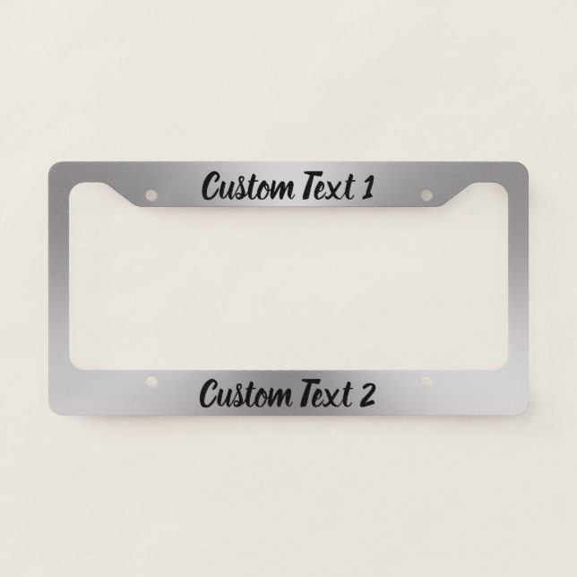 Silver and Black Cursive Script Text Template License Plate Frame (Front)