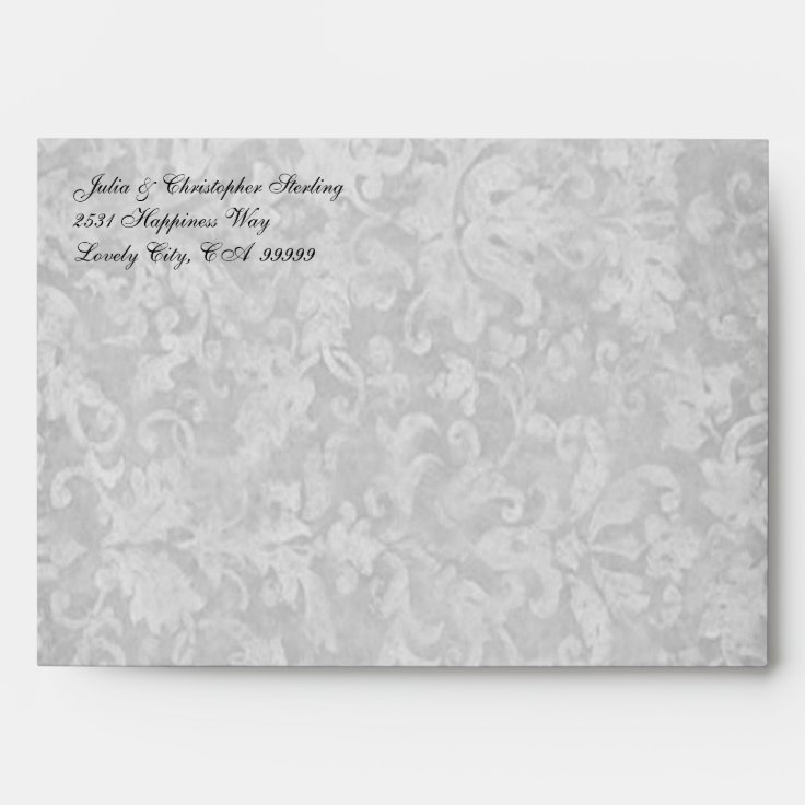 Silver and Black Damask 5 x 7 Invitation Envelope Zazzle