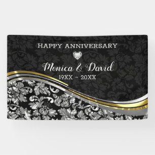 Silver And Black Damask Banner