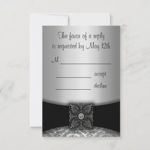 Silver and Black Damask RSVP Cards