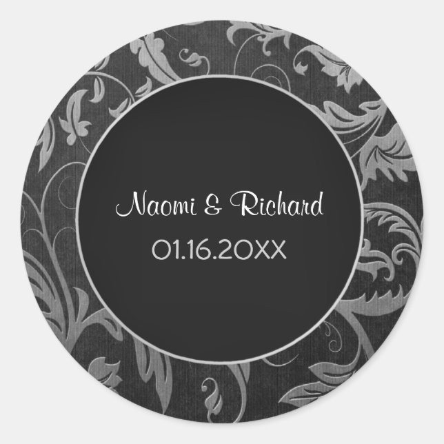 Silver and Black Damask Wedding Seal - Customize (Front)