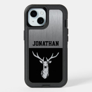Silver and Black Deer Hunting Monogram iPhone 15 Case