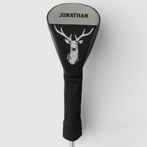 Silver and Black Deer Hunting Monogram Stag Name Golf Head Cover