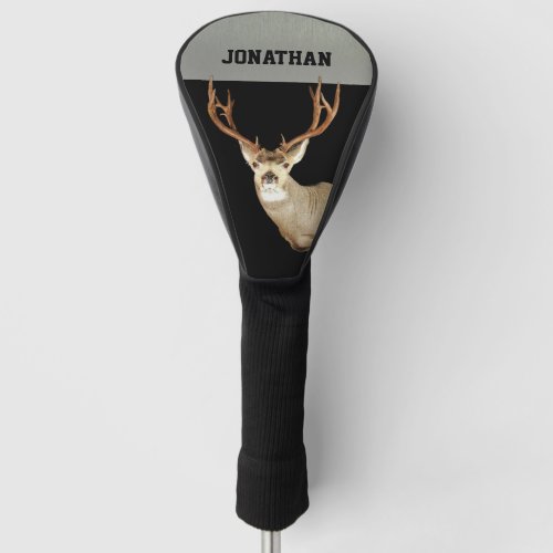 Silver and Black Deer Hunting Monogram Stag Name Golf Head Cover