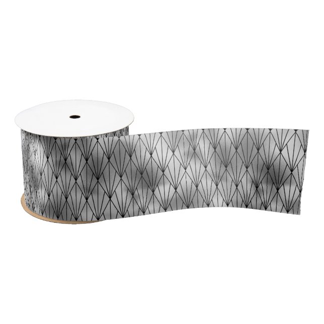 Silver and Black Diamond Art Deco Pattern Satin Ribbon (Spool)