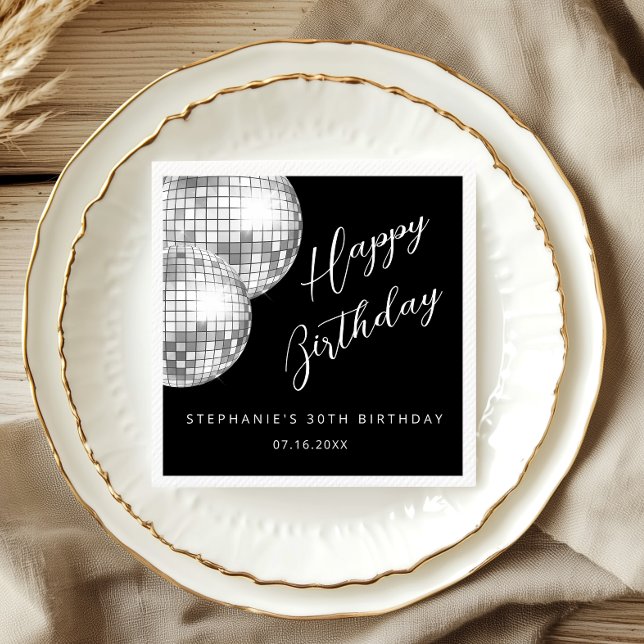 Silver and Black Disco Ball Adult Birthday Party  Napkins (Creator Uploaded)