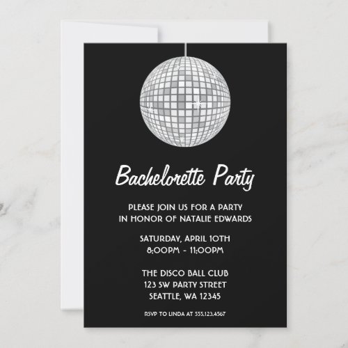 Silver and Black Disco Ball Bachelorette Party Invitation