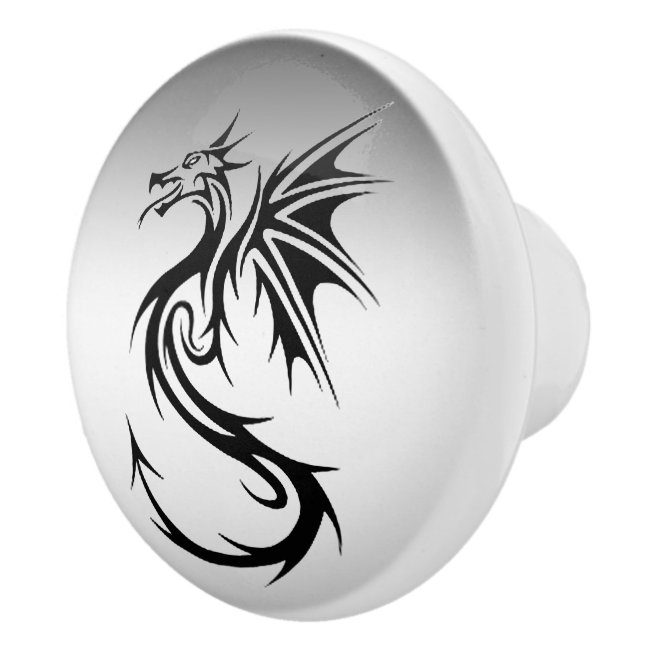 Silver and Black Dragon Ceramic Knob