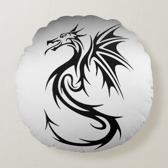 Silver and Black Dragon Round Pillow