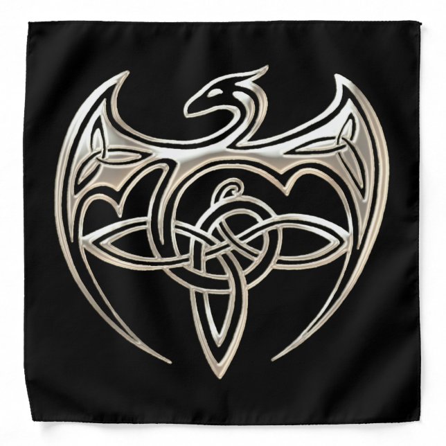 Silver And Black Dragon Trine Celtic Knots Art Bandana (Front)