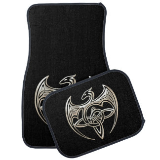 Silver And Black Dragon Trine Celtic Knots Art Car Floor Mat