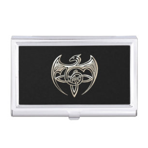 Silver And Black Dragon Trine Celtic Knots Art Case For Business Cards