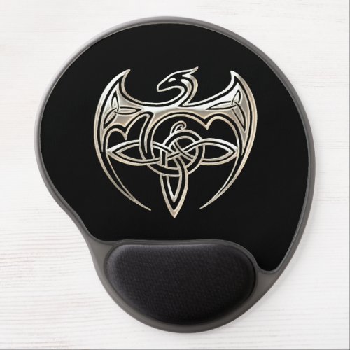 Silver And Black Dragon Trine Celtic Knots Art Gel Mouse Pad