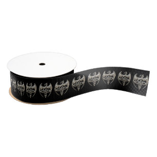 Silver And Black Dragon Trine Celtic Knots Art Grosgrain Ribbon
