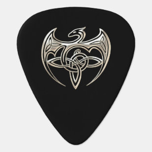 Silver And Black Dragon Trine Celtic Knots Art Guitar Pick