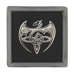 Silver And Black Dragon Trine Celtic Knots Art Gunmetal Finish Lapel Pin