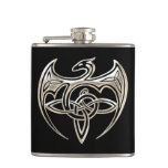 Silver And Black Dragon Trine Celtic Knots Art Hip Flask at Zazzle