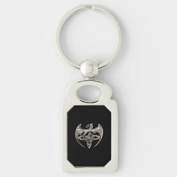 Silver And Black Dragon Trine Celtic Knots Art Keychain by CelticPixel at Zazzle