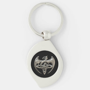 Silver And Black Dragon Trine Celtic Knots Art Keychain