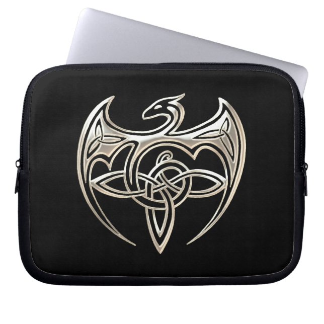 Silver And Black Dragon Trine Celtic Knots Art Laptop Sleeve (Front)