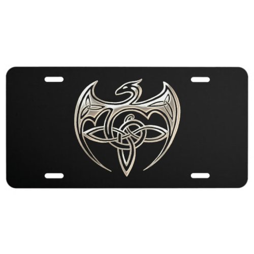 Silver And Black Dragon Trine Celtic Knots Art License Plate