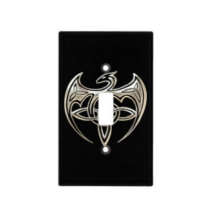 Silver And Black Dragon Trine Celtic Knots Art Light Switch Cover
