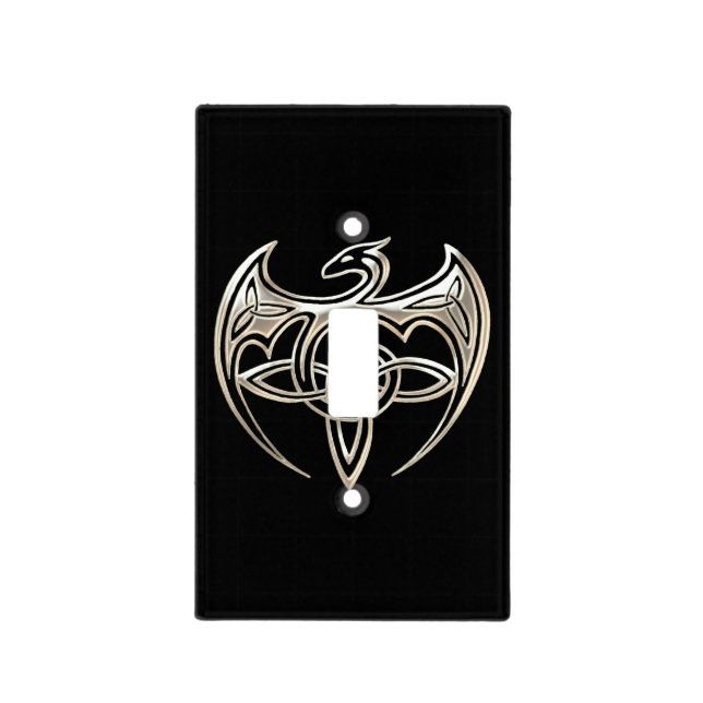 Silver And Black Dragon Trine Celtic Knots Art Light Switch Cover (Front)