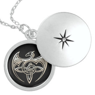 Silver And Black Dragon Trine Celtic Knots Art Locket Necklace