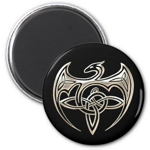 Silver And Black Dragon Trine Celtic Knots Art Magnet