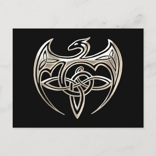 Silver And Black Dragon Trine Celtic Knots Art Postcard