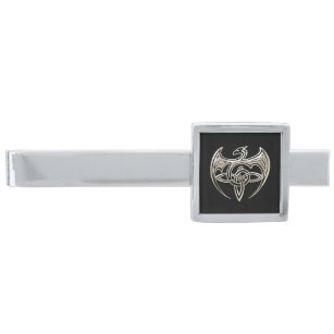 Silver And Black Dragon Trine Celtic Knots Art Silver Finish Tie Clip
