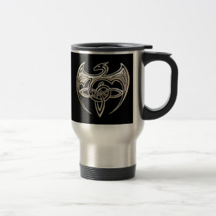 Silver And Black Dragon Trine Celtic Knots Art Travel Mug