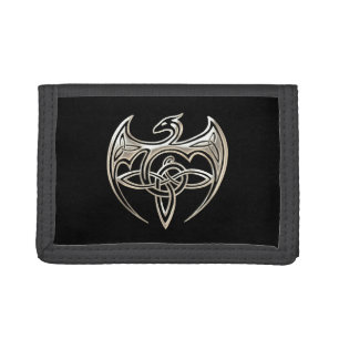 Silver And Black Dragon Trine Celtic Knots Art Tri-fold Wallet