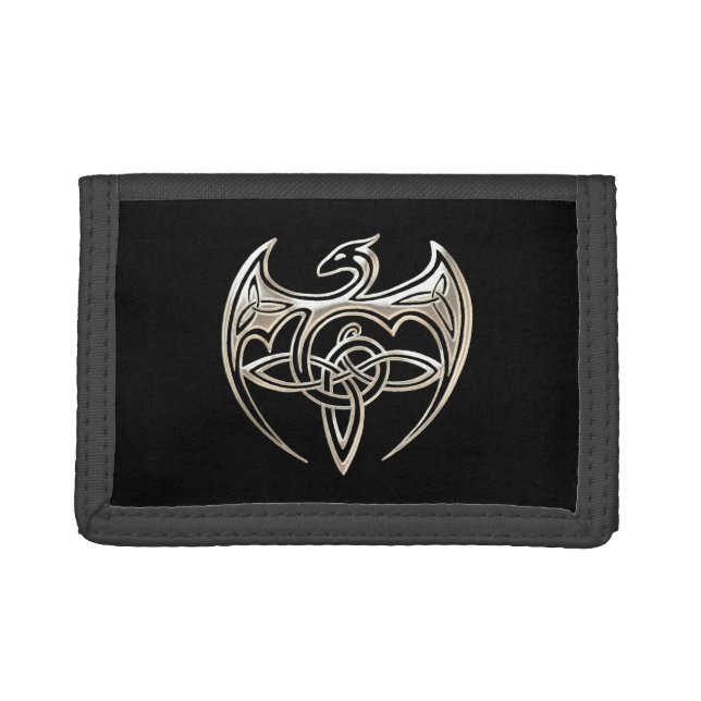 Silver And Black Dragon Trine Celtic Knots Art Tri-fold Wallet (Front)